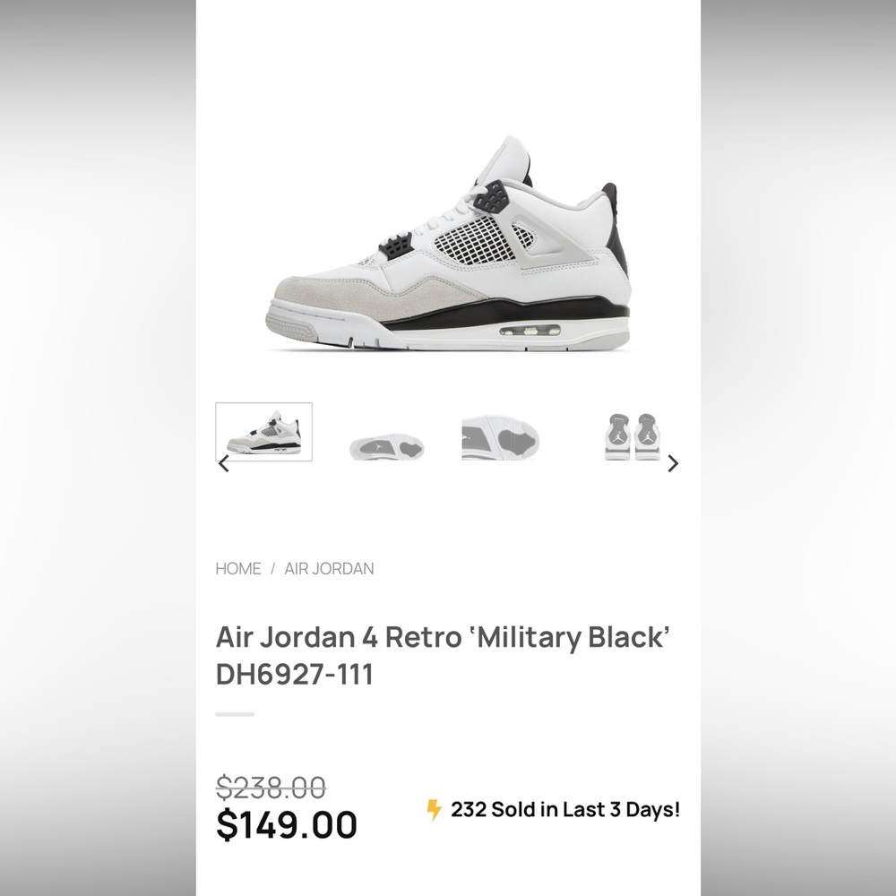 Air Jordan 4 Retro Military black shoe.   US 10 worn maybe 2 times.